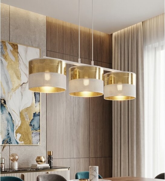 Lampadario a sospensione con cavo LUX 3xE27/15W/230V bianco/oro