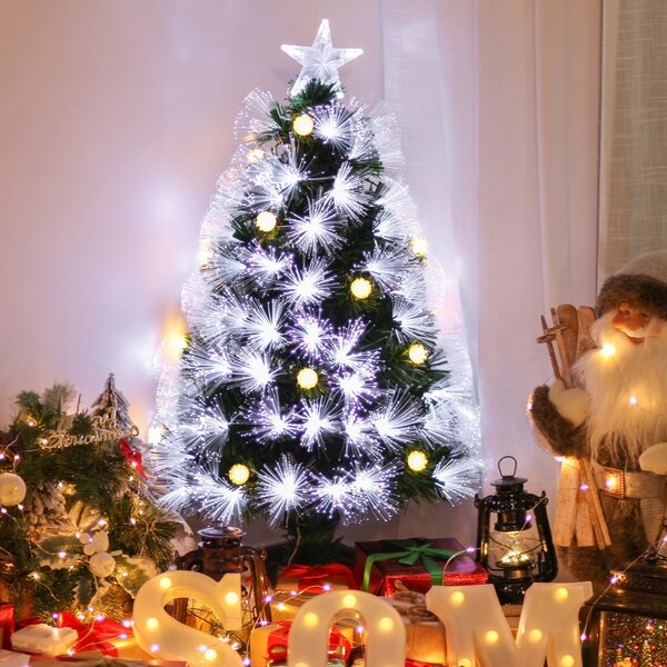 Albero di Natale Artificiale 90 cm 90 Rami con Luce LED Fibre Ottiche Pino Verde