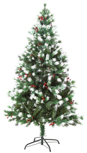 Albero di Natale Artificiale Innevato 150 cm 554 Rami con Bacche Rosse Pino Verde