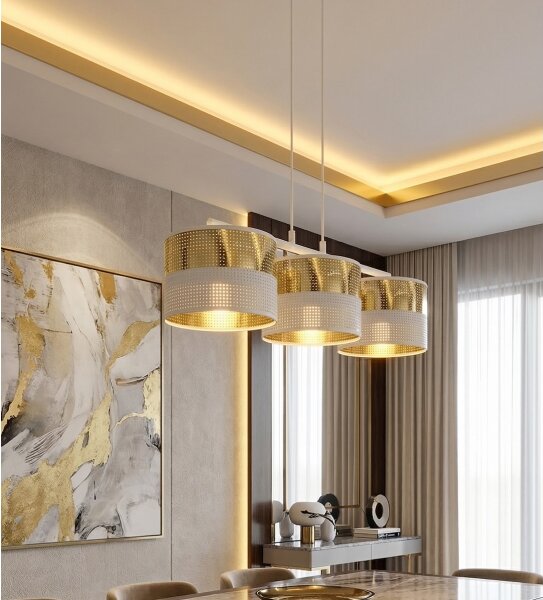 Lampadario a sospensione con cavo LUX 3xE27/15W/230V bianco/oro