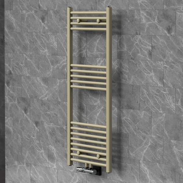 Asciugamani radiante LuxeBath, 500x1200 mm, con valvola a muro, radiatore per bagno con attacco centrale, asciugamani elettrico, porta asciugamani per bagno, color beige