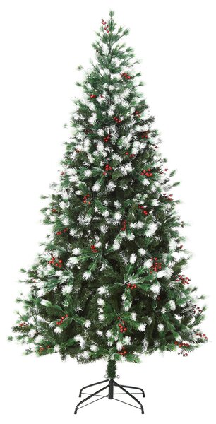 Albero di Natale Artificiale Innevato 210 cm 1172 Rami con Bacche Rosse Pino Verde