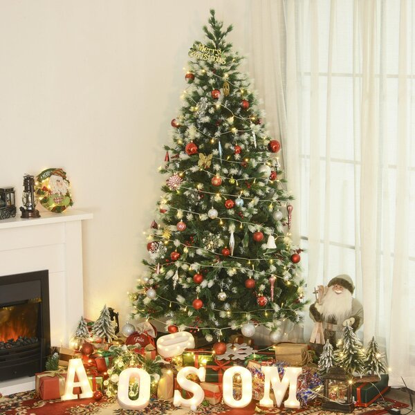 Albero di Natale Artificiale Innevato 210 cm 1172 Rami con Bacche Rosse Pino Verde