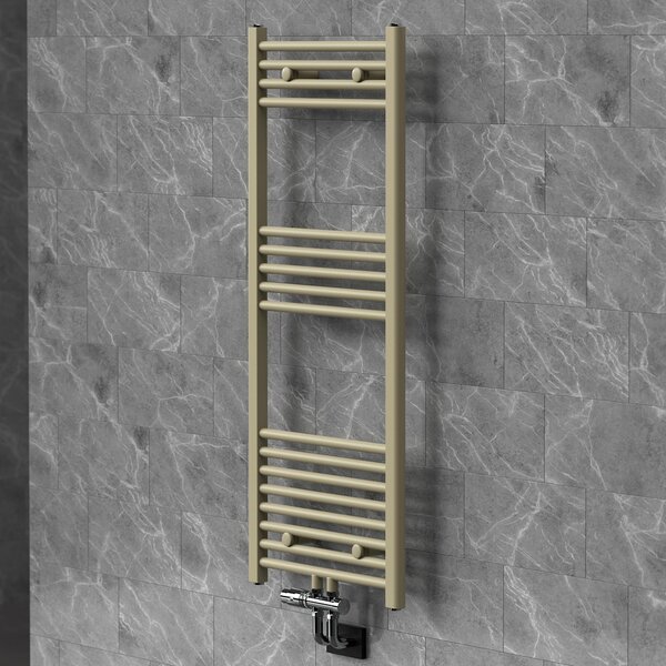 Asciugamani radiante LuxeBath, 500x1200 mm, con valvola a pavimento, radiatore per bagno con attacco centrale, asciugamani elettrico, porta asciugamani per bagno, color beige