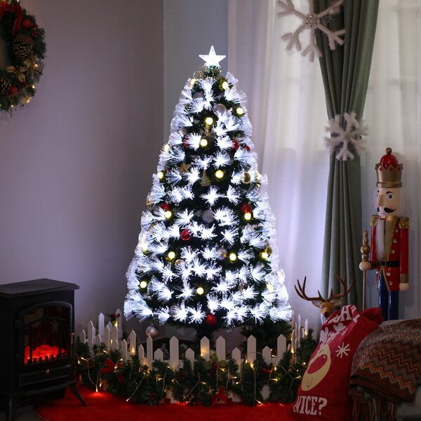 Albero di Natale Artificiale 120 cm 130 Rami con Luce LED Fibre Ottiche Pino Verde