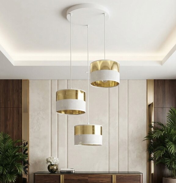 Lampadario a sospensione con cavo LUX 3xE27/15W/230V bianco/oro
