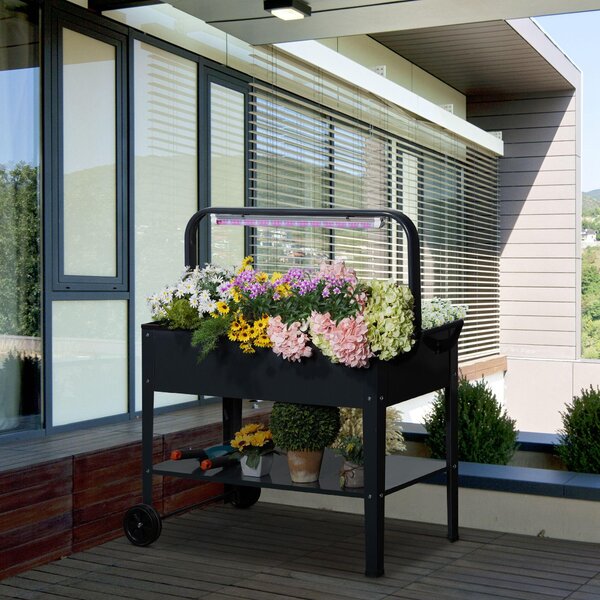 Fioriera da Giardino 90x51x100 cm con Lampada LED Grigio Scuro