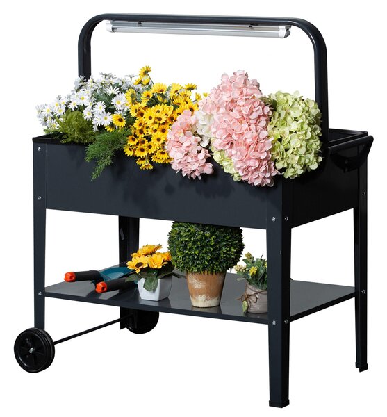 Fioriera da Giardino 90x51x100 cm con Lampada LED Grigio Scuro