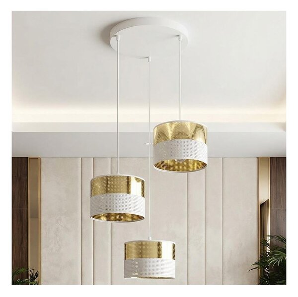 Lampadario a sospensione con cavo LUX 3xE27/15W/230V bianco/oro