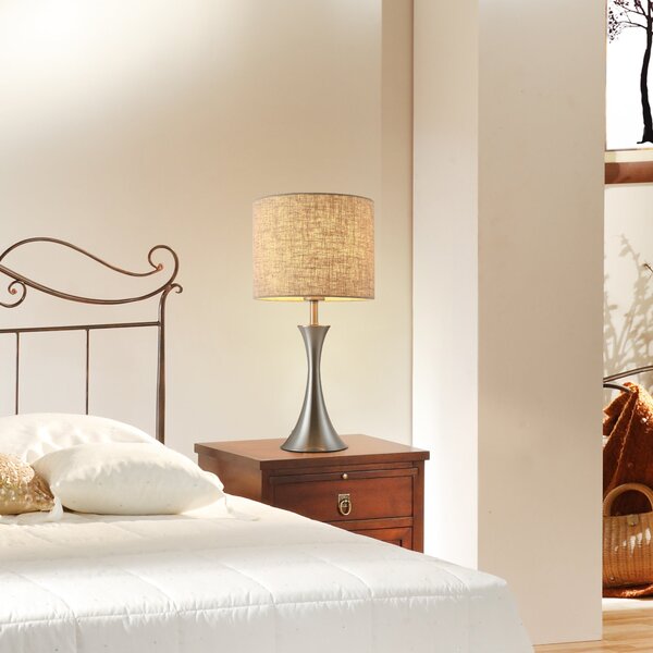 Lampada da Comodino Abat Jour con Paralume in Tessuto E27 Ø25x51 cm Beige