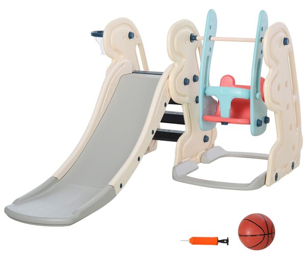 Scivolo per Bambini 220x160x120 cm con Altalena e Canestro Bianco