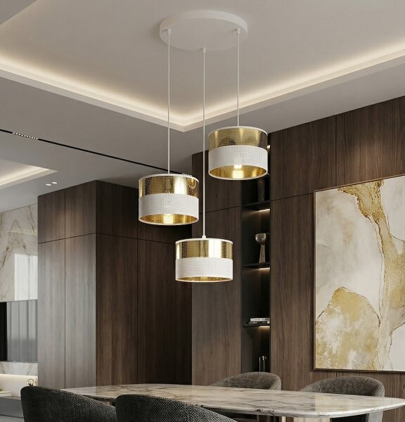 Lampadario a sospensione con cavo LUX 3xE27/15W/230V bianco/oro