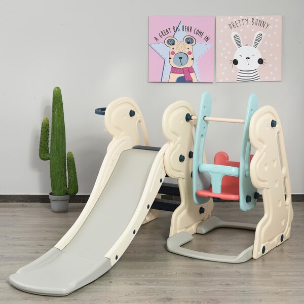 Scivolo per Bambini 220x160x120 cm con Altalena e Canestro Bianco