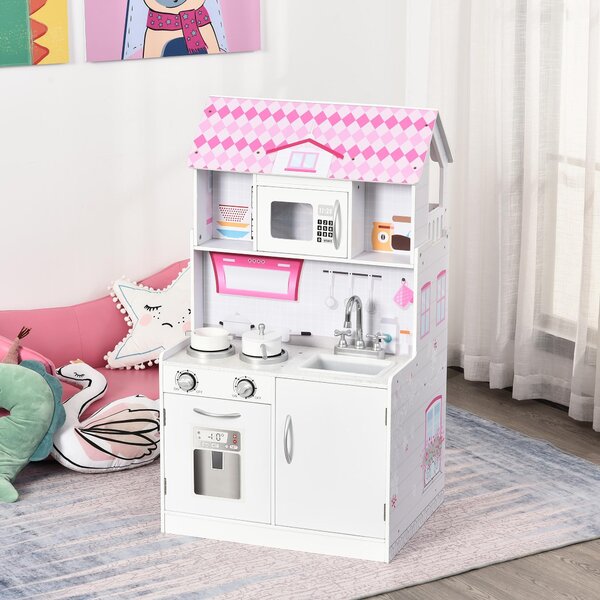 Casa delle Bambole Cucina Giocattolo 2 in 1 60x48x106 cm in Pino e MDF Rosa
