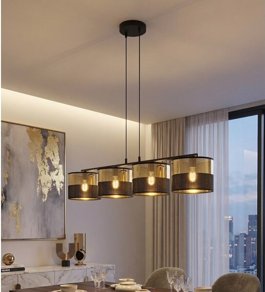 Lampadario sospeso LUX su cavo 4xE27/15W/230V nero/oro