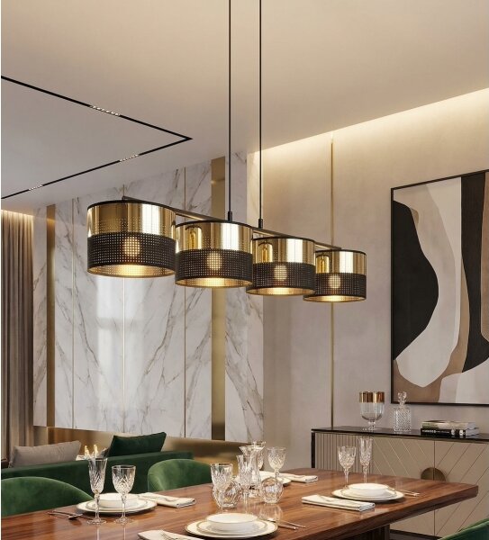 Lampadario sospeso LUX su cavo 4xE27/15W/230V nero/oro