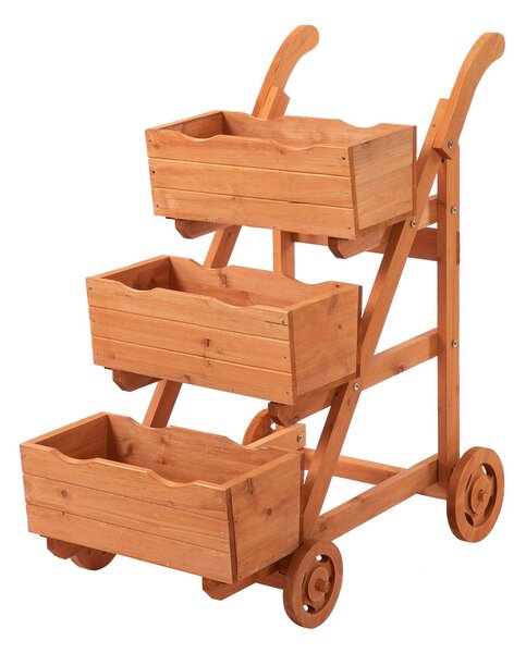 Fioriera da Giardino 3 Livelli 48x82x89,5 cm con Ruote in Legno Marrone chiaro