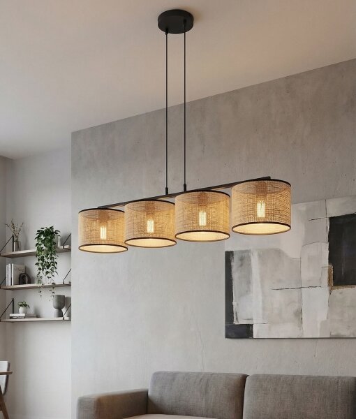 Lampada a sospensione ECO su cavo 4xE27/15W/230V beige/rattan