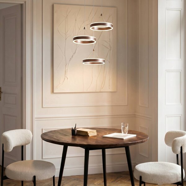 Lucande Lampada LED a sospensione Kolo, marrone, 3 luci, dimmerabile Kolo Lucande,, Marrone / Ruggine, Soggiorno / Sala da pranzo, Metallo, Moderno
