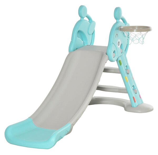 Scivolo per Bambini 140x87x75 cm con Canestro e Pallone Basket Grigio e Blu
