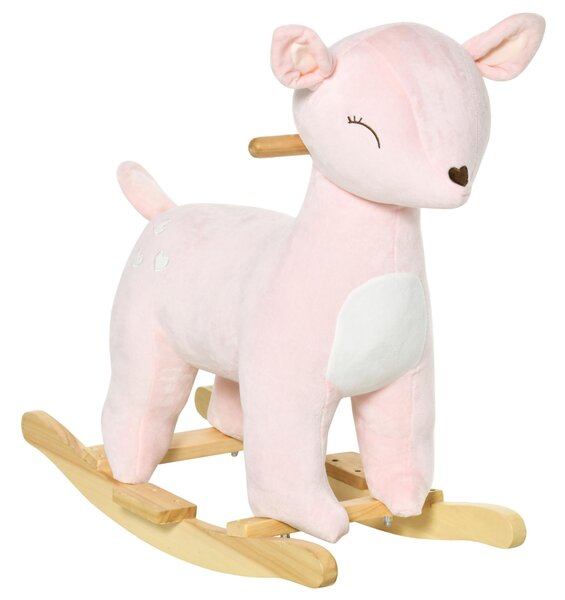 Cavallo a Dondolo per Bambini in Legno e Peluche Cervo Rosa