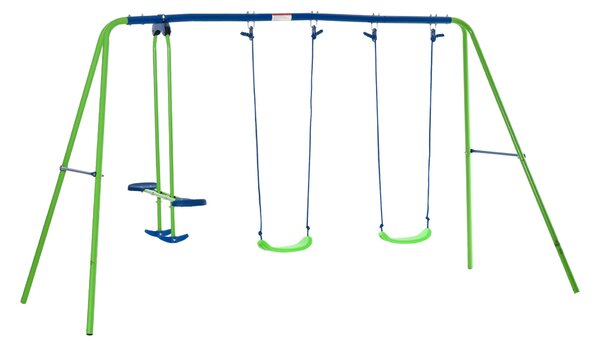 Altalena da Giardino 4 Posti 280x140x178 cm con Cavallina Blu e Verde