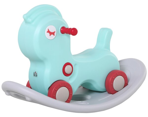 Cavallo a Dondolo 2 in 1 con Ruote e Giochi Sonori in Plastica