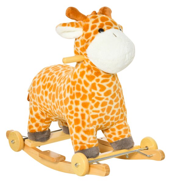 Cavallo a Dondolo per Bambini in Legno e Peluche Giraffa Giallo