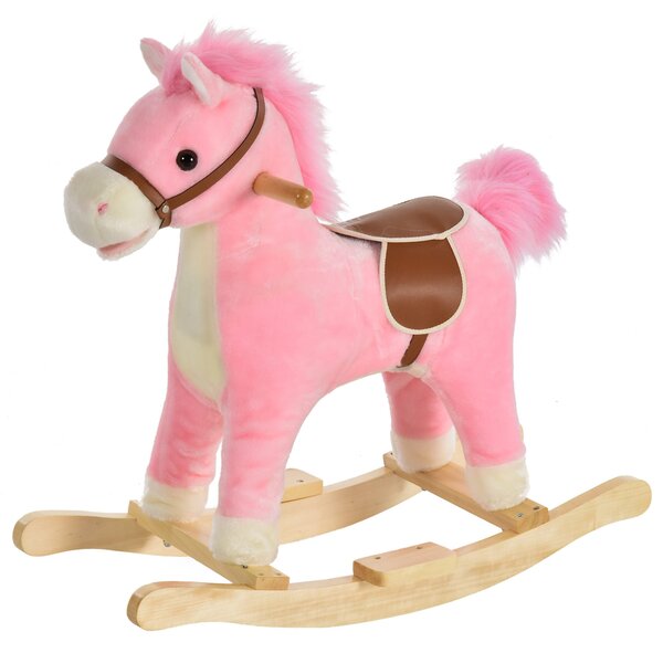 Cavallo a Dondolo per Bambini in Legno e Peluche Rosa
