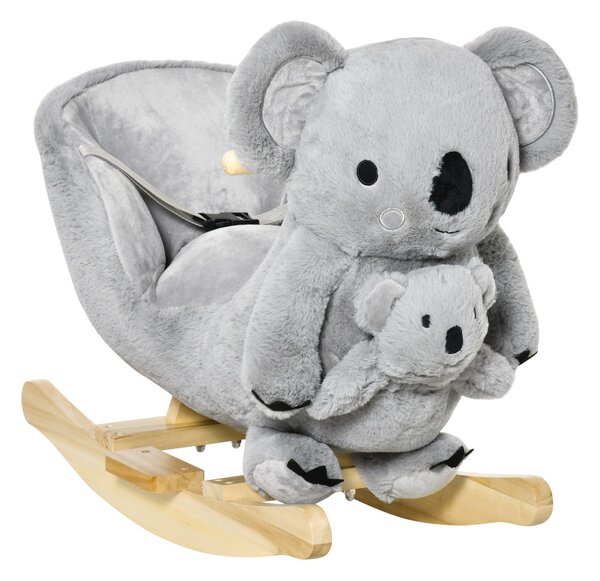 Cavallo a Dondolo per Bambini in Legno e Peluche Koala Grigio
