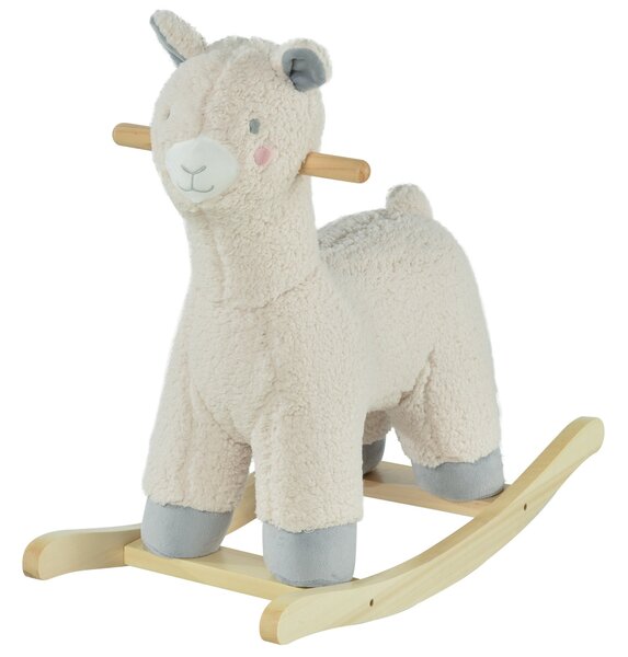 Cavallo a Dondolo per Bambini in Legno e Peluche Alpaca Crema