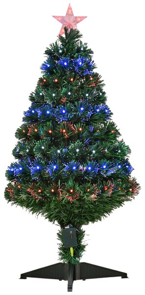 Albero di Natale Artificiale 90 cm 90 Rami con Luci LED e Fibre Ottiche Colorate Verde