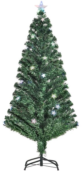 Albero di Natale Artificiale 150 cm 180 Rami 36 Luci LED e Fibre Ottiche Colorate Verde