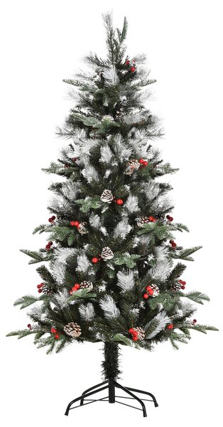 Albero di Natale Artificiale Innevato 150 cm 440 Rami con Bacche Rosse e Pigne Verde
