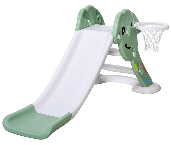 Scivolo per Bambini 146x68x68 cm con Canestro e Pallone Basket Verde e Bianco
