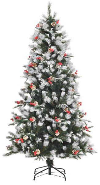 Albero di Natale Artificiale Innevato 180 cm 678 Rami con Bacche Rosse e Pigne Verde