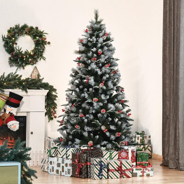 Albero di Natale Artificiale Innevato 180 cm 678 Rami con Bacche Rosse e Pigne Verde