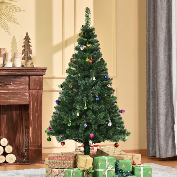 Albero di Natale Artificiale 150 cm con Palline e Decorazioni Verde