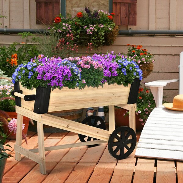 Fioriera Rialzata con Ruote da Esterno per Fiori e Piante in Legno