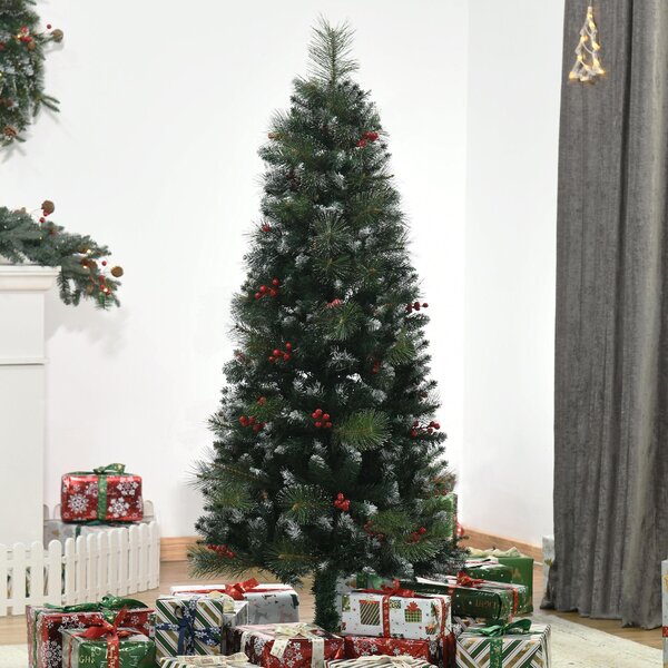 Albero di Natale Artificiale Innevato 150 cm 360 Rami con Bacche Verde