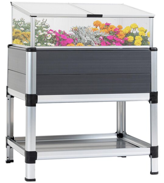 Fioriera Rialzata con Mini serra e Mensola Inferiore in Policarbonato e Alluminio Grigio