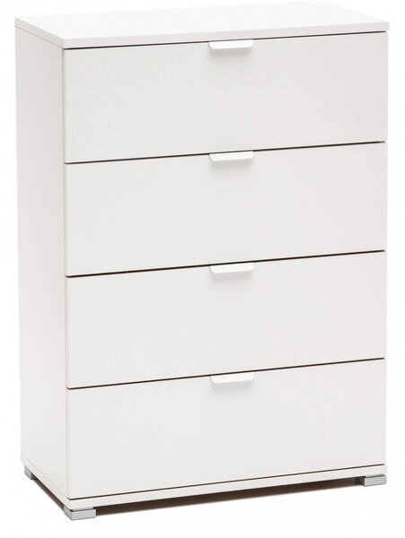 Cassettiera 4 Cassetti Bianca 60x38x85 h cm in Truciolare bilaminato Bianco