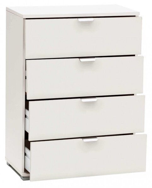 Cassettiera 4 Cassetti Bianca 60x38x85 h cm in Truciolare bilaminato Bianco