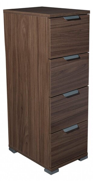 Cassettiera 4 Cassetti Tinta Noce 27x38x85 h cm in Truciolare bilaminato Marrone