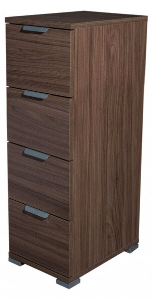 Cassettiera 4 Cassetti Tinta Noce 27x38x85 h cm in Truciolare bilaminato Marrone