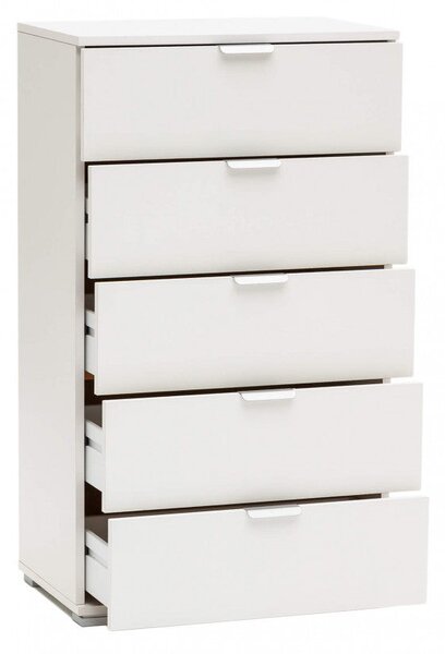 Cassettiera 5 Cassetti Bianca 60x38x103 h cm in Truciolare bilaminato Bianco