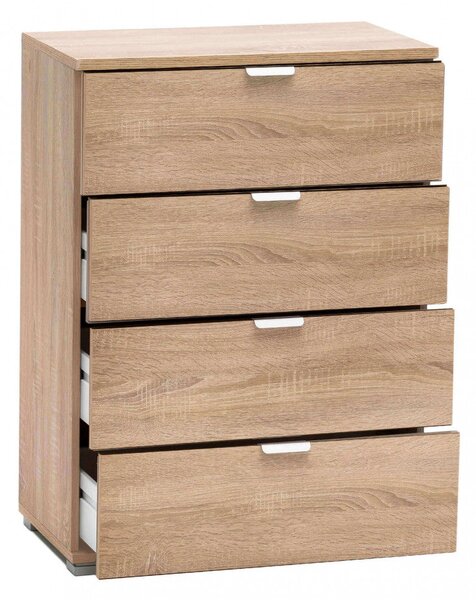 Cassettiera 4 Cassetti Naturale 60x38x85 h cm in Truciolare bilaminato Marrone chiaro