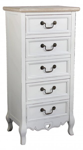 Cassettiera Cuore 5 Cassetti 44x29x91 h cm in Legno di paulownia Bianco