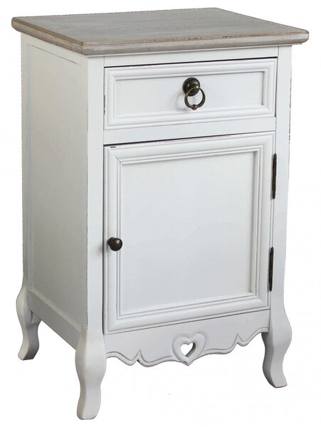 Cassettiera Cuore 1 Cassetto 1 Anta 44x34x68 h cm in Legno di paulownia Bianco