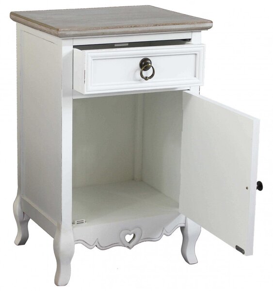 Cassettiera Cuore 1 Cassetto 1 Anta 44x34x68 h cm in Legno di paulownia Bianco